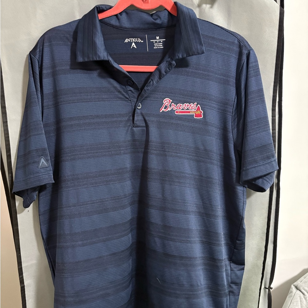 Antigua Blue Polo Shirt with Atlanta Braves Logo